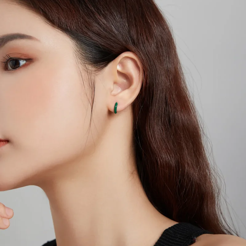 (slika za) Mali zeleni obročasti uhani v stilu Pandora - BSE488-GN - Ogled 3