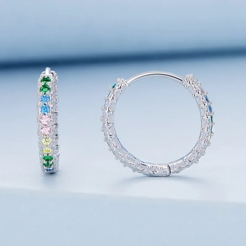 (slika za) Obročasti uhani iz cirkonija z vzorcem Pandora - BSE683 - Ogled 2