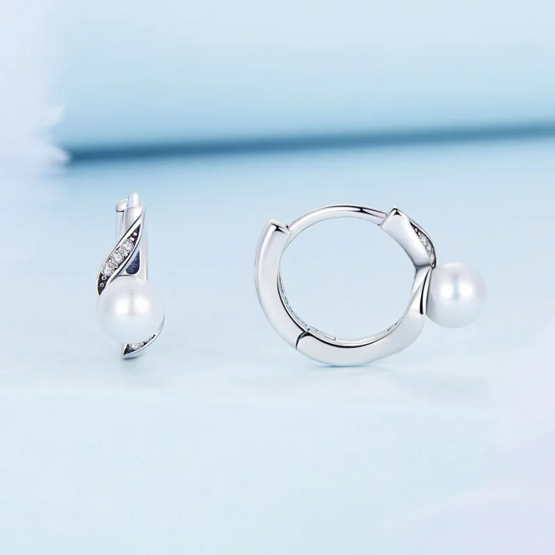 (slika za) Obročasti uhani iz kroglic v obliki školjk Pandora - BSE710 - Ogled 2