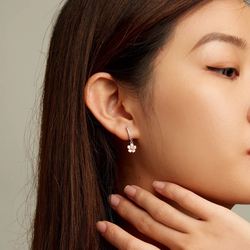 (slika za) Obročasti uhani s češnjevimi cvetovi v slogu Pandora - SCE1509 - Ogled 5