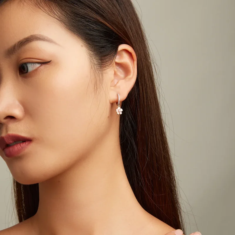 (slika za) Obročasti uhani s češnjevimi cvetovi v slogu Pandora - SCE1509 - Ogled 6