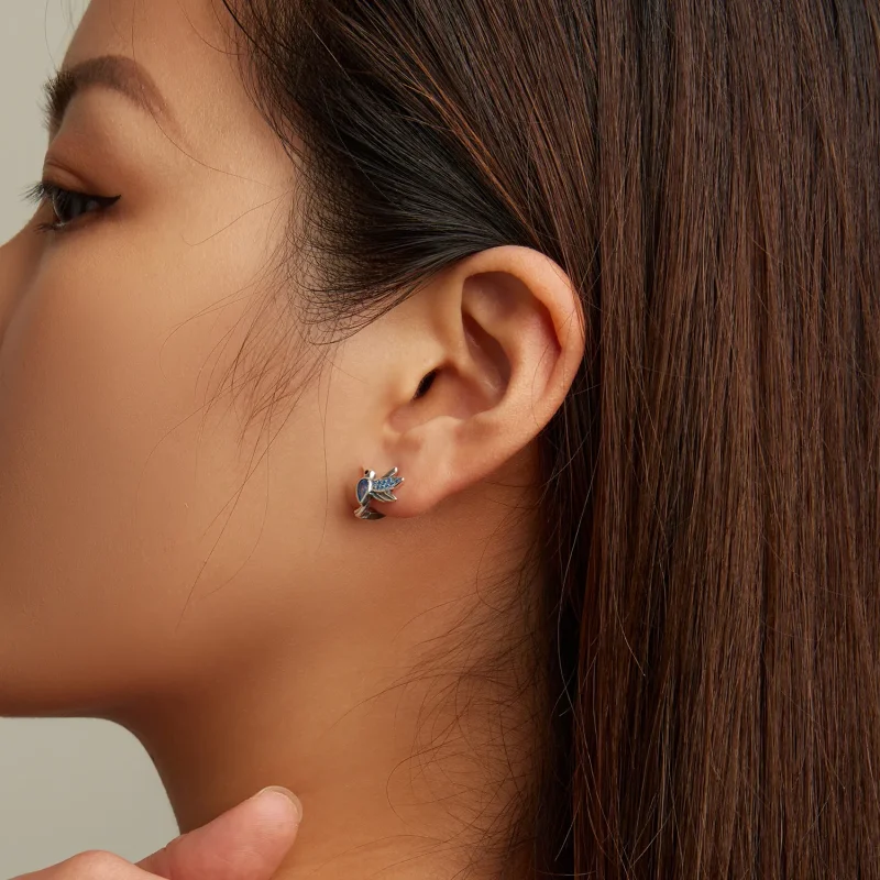 (slika za) Obročasti uhani s kolibriji v slogu Pandora - SCE1503 - Ogled 7