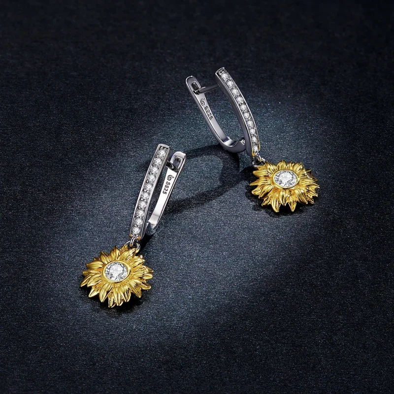 (slika za) Obročasti uhani s sončnimi rožami v slogu Pandora - BSE469 - Ogled 5