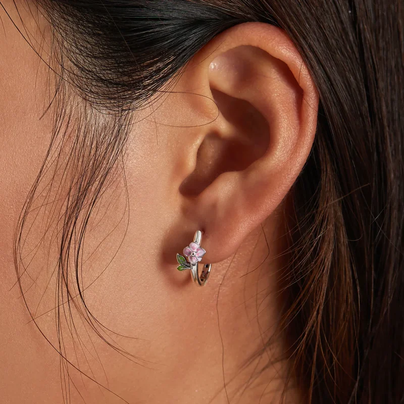 (slika za) Obročasti uhani s spomladanskimi češnjevimi cvetovi v slogu Pandora - SCE1287 - Ogled 5