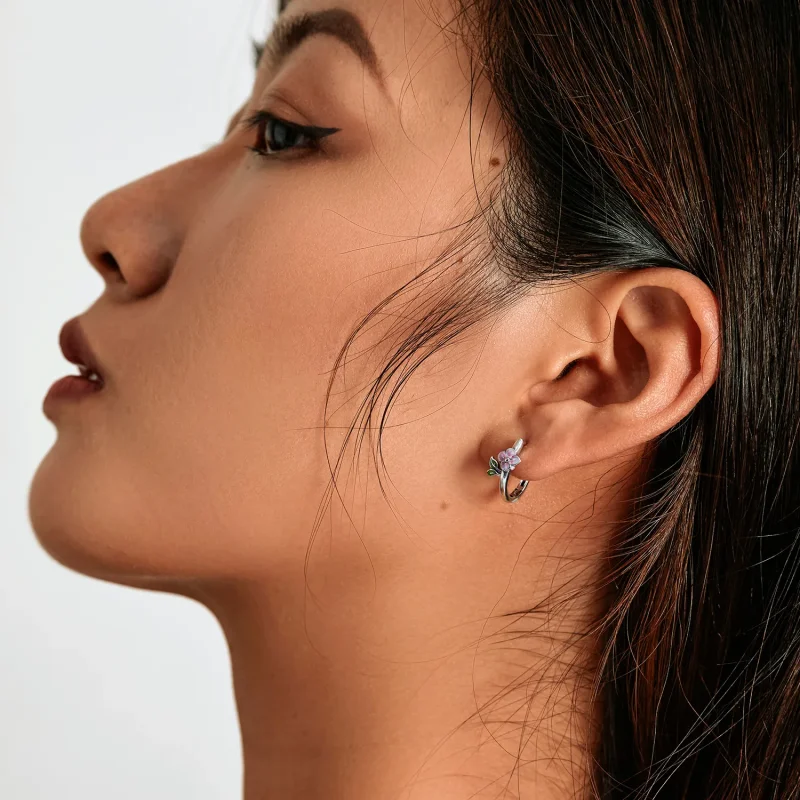 (slika za) Obročasti uhani s spomladanskimi češnjevimi cvetovi v slogu Pandora - SCE1287 - Ogled 6