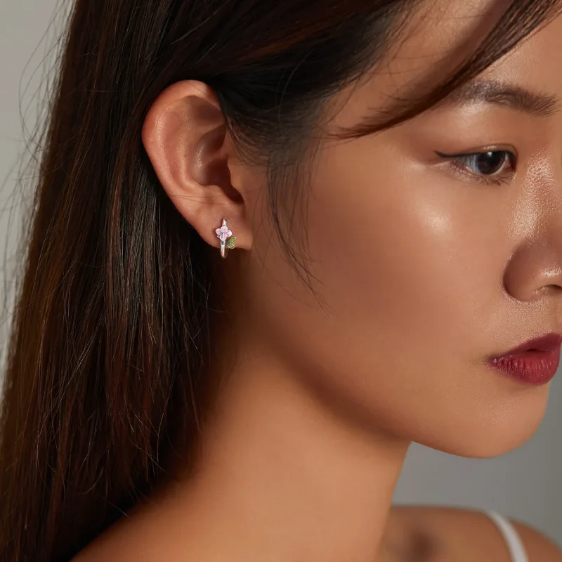 (slika za) Obročasti uhani s spomladanskimi češnjevimi cvetovi v slogu Pandora - SCE1287 - Ogled 7