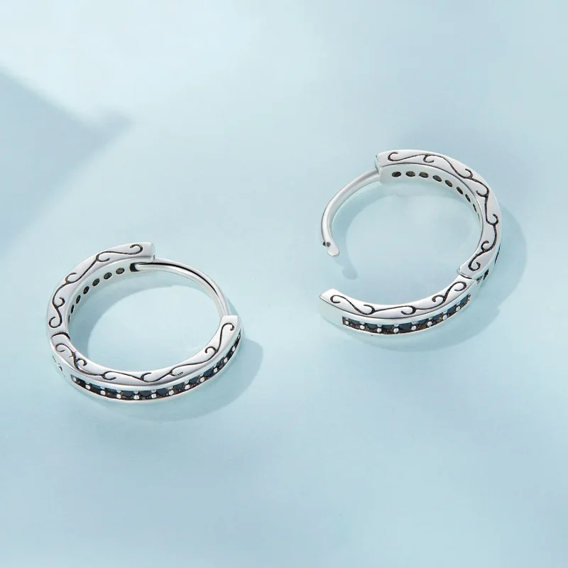 (slika za) Obročasti uhani s črnim cirkonom v stilu Pandora - SCE1522 - Ogled 4