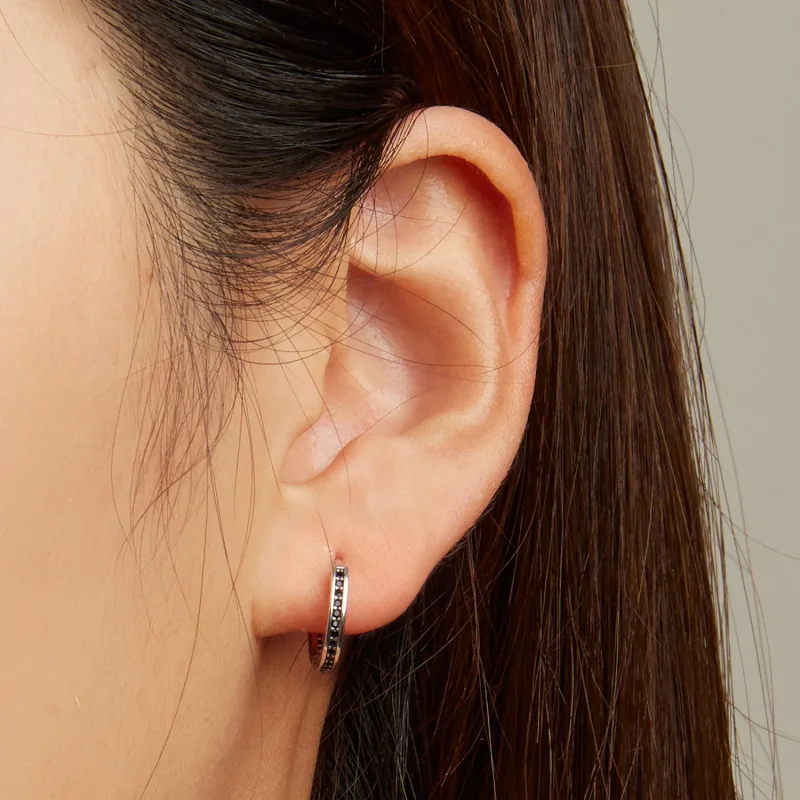 (slika za) Obročasti uhani s črnim cirkonom v stilu Pandora - SCE1522 - Ogled 6