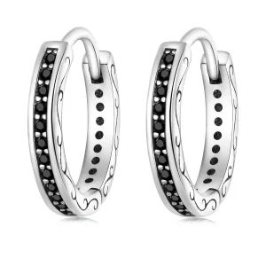 (slika za) Obročasti uhani s črnim cirkonom v stilu Pandora - SCE1522