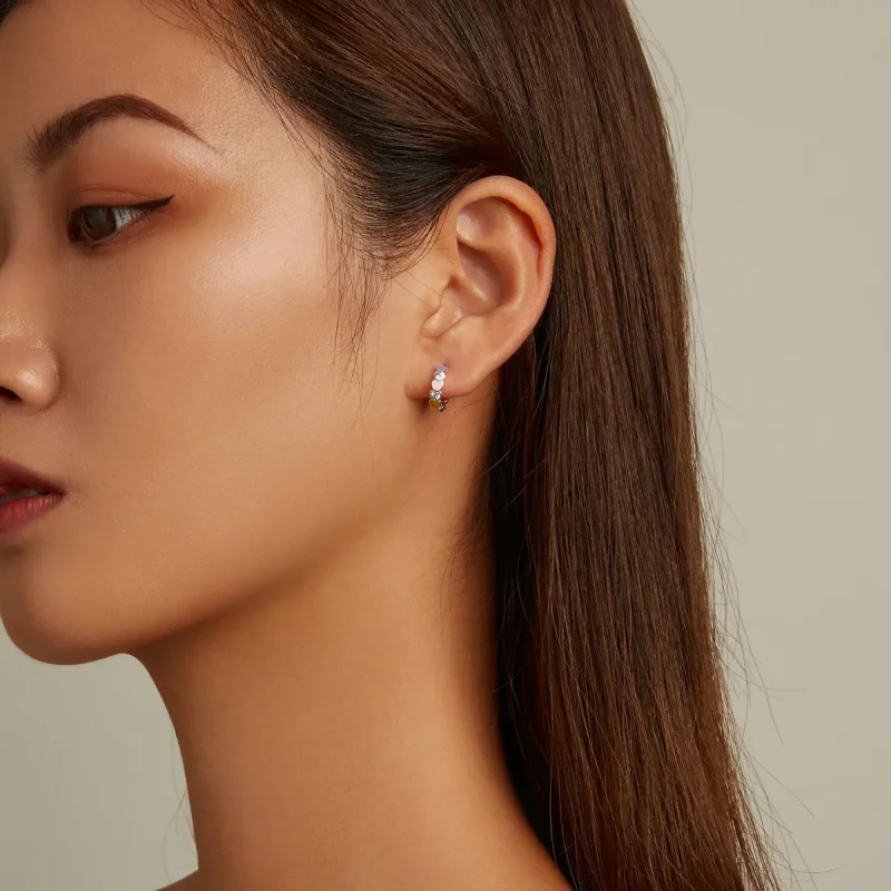 (slika za) Obročasti uhani v obliki mavričnih srčkov v slogu Pandora - SCE1342 - Ogled 6