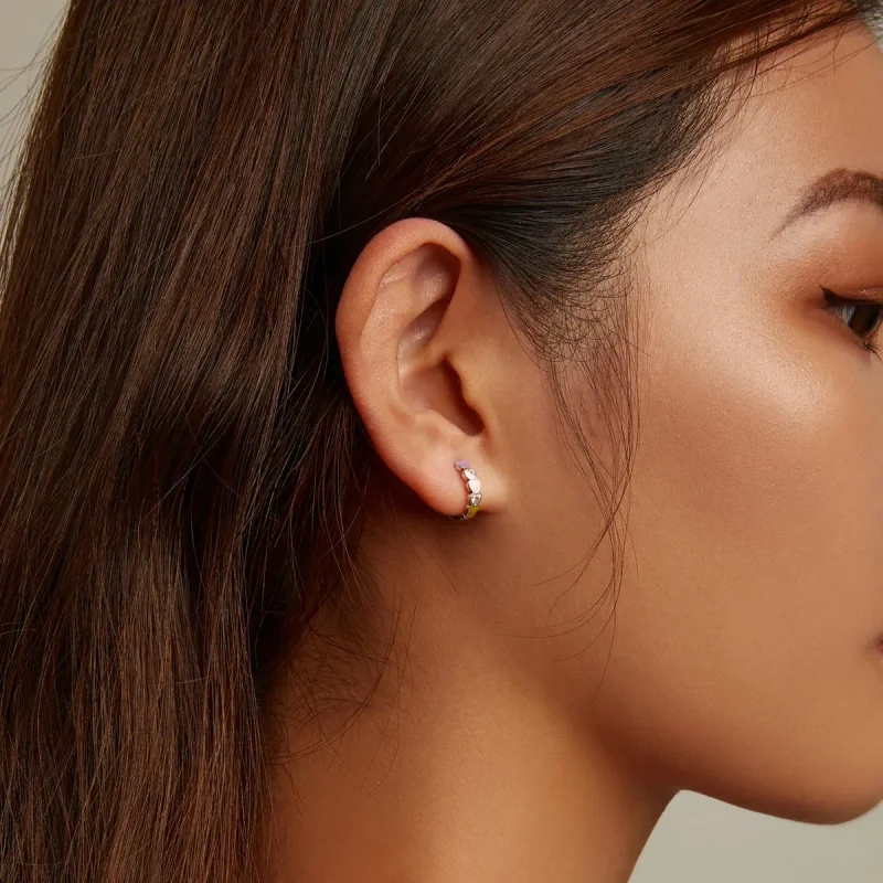 (slika za) Obročasti uhani v obliki mavričnih srčkov v slogu Pandora - SCE1342 - Ogled 8