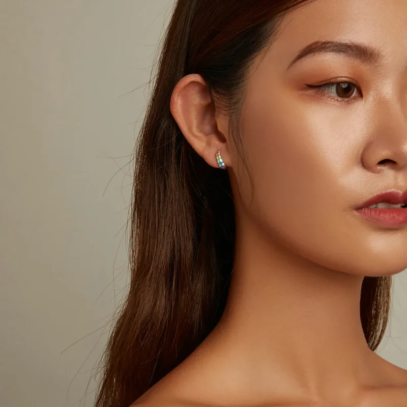 (slika za) Obročasti uhani v slogu Pandora Rainbow Checkerboard - SCE1351 - Ogled 6