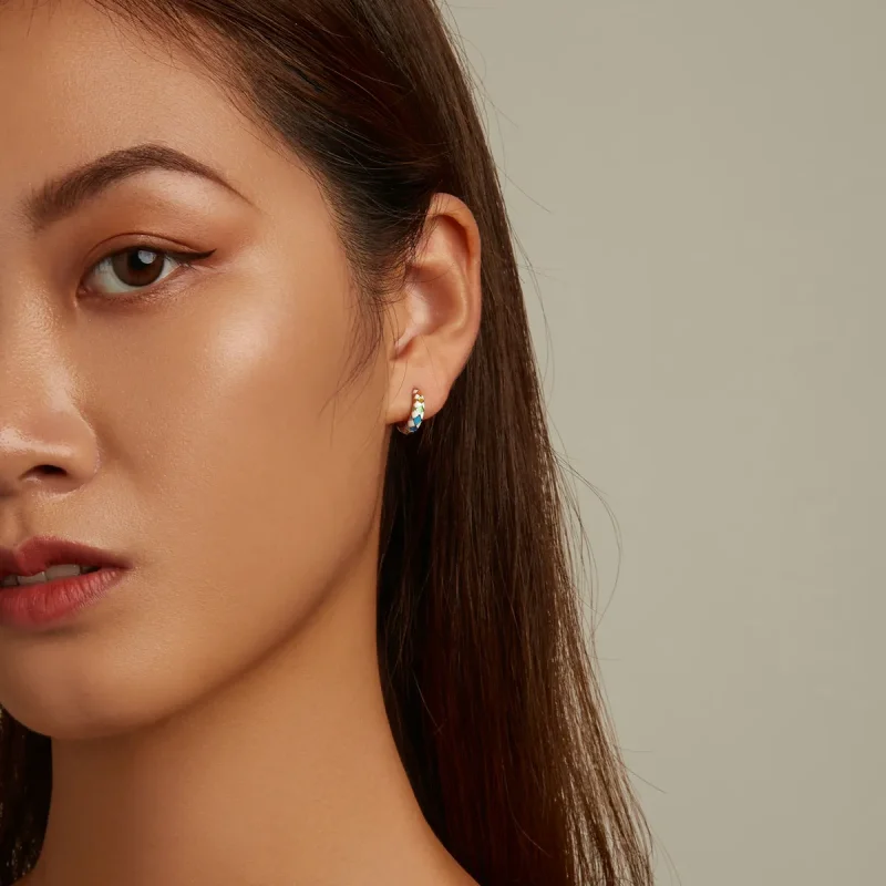 (slika za) Obročasti uhani v slogu Pandora Rainbow Checkerboard - SCE1351 - Ogled 7