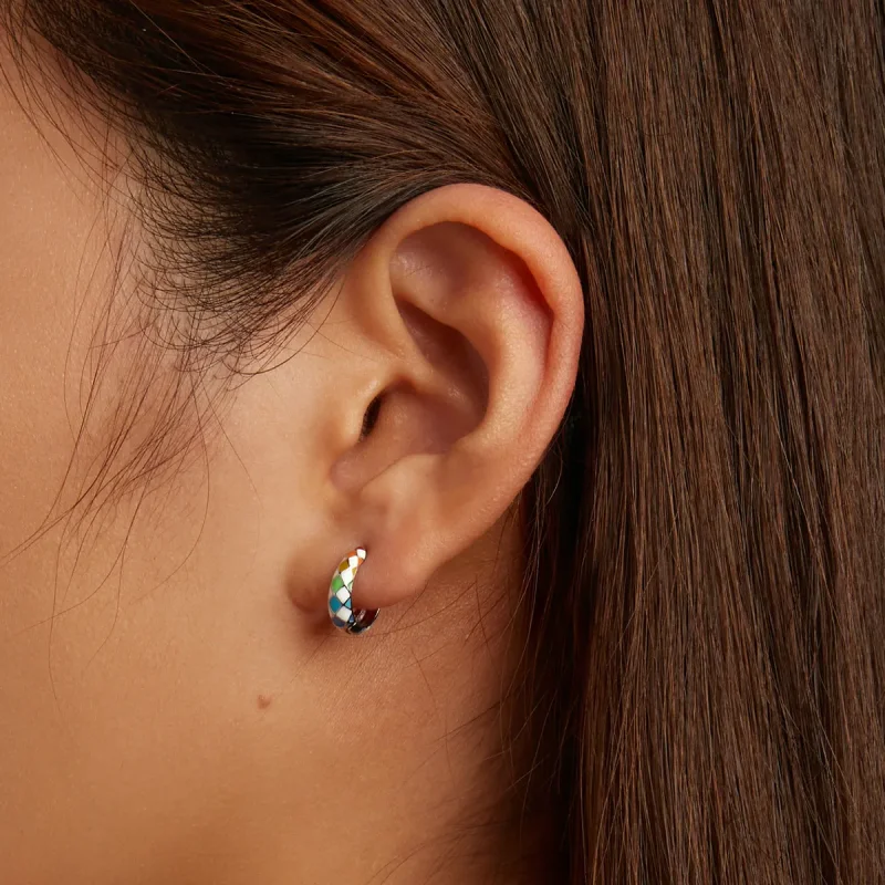 (slika za) Obročasti uhani v slogu Pandora Rainbow Checkerboard - SCE1351 - Ogled 8