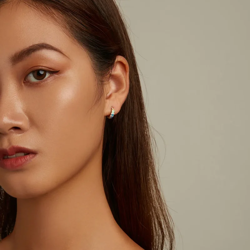 (slika za) Obročasti uhani v slogu Pandora Rainbow Checkerboard - SCE1351 - Ogled 10