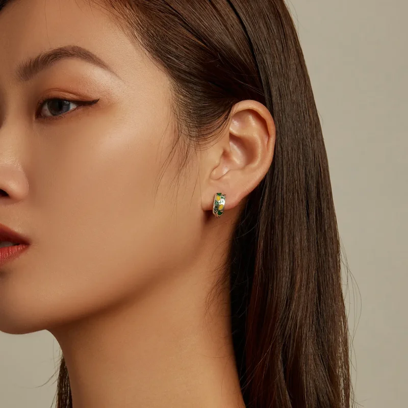 (slika za) Obročasti uhani z zelenim listom in limono v slogu Pandora - SCE1376 - Ogled 5