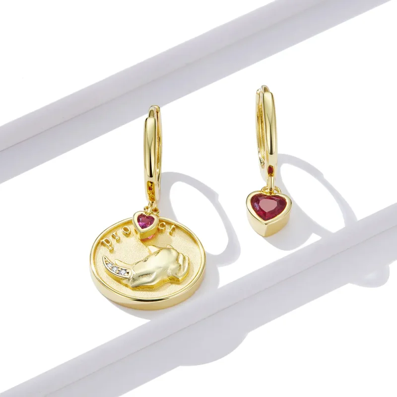 (slika za) Obročasti uhani z nosorogom in srcem v slogu Pandora - BSE369-R - Ogled 2