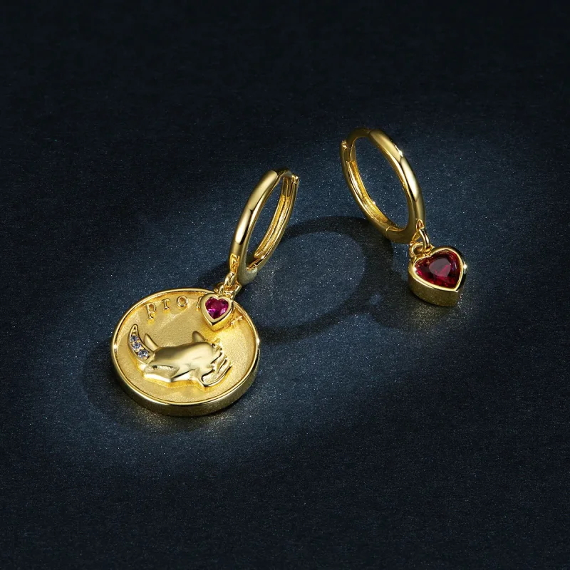 (slika za) Obročasti uhani z nosorogom in srcem v slogu Pandora - BSE369-R - Ogled 5