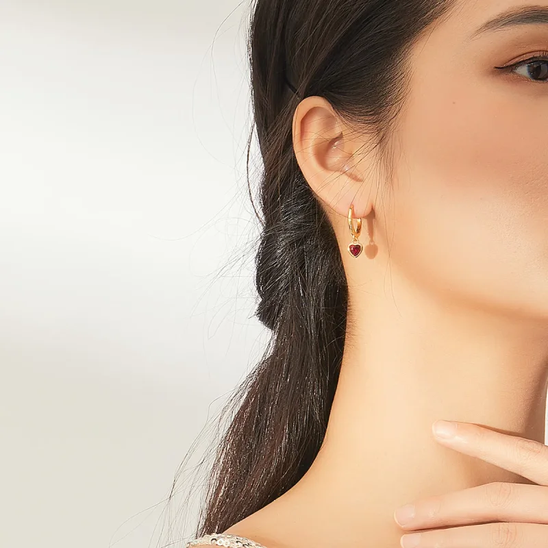 (slika za) Obročasti uhani z nosorogom in srcem v slogu Pandora - BSE369-R - Ogled 6