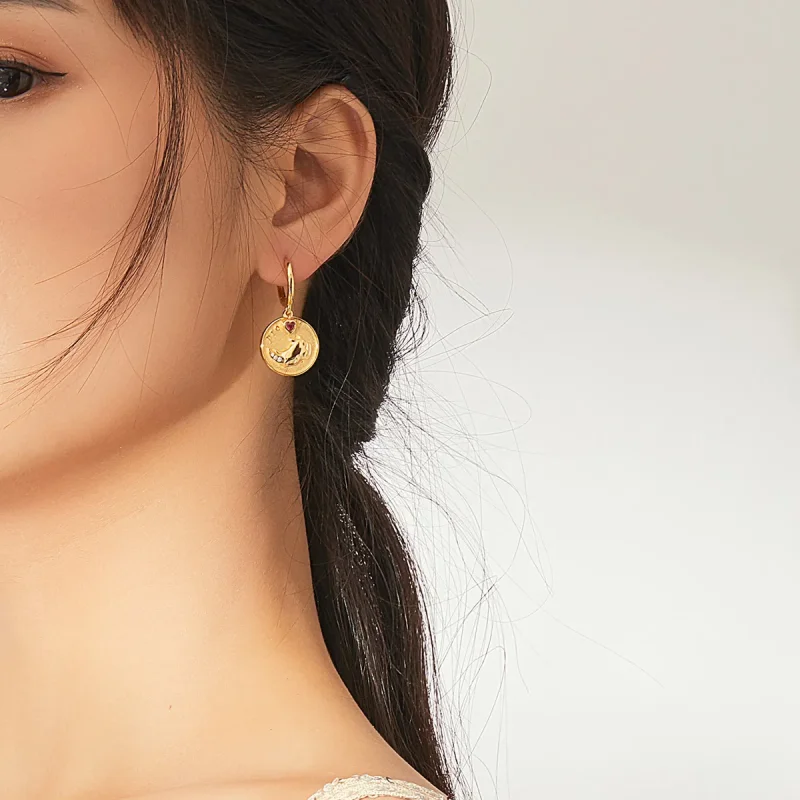 (slika za) Obročasti uhani z nosorogom in srcem v slogu Pandora - BSE369-R - Ogled 8