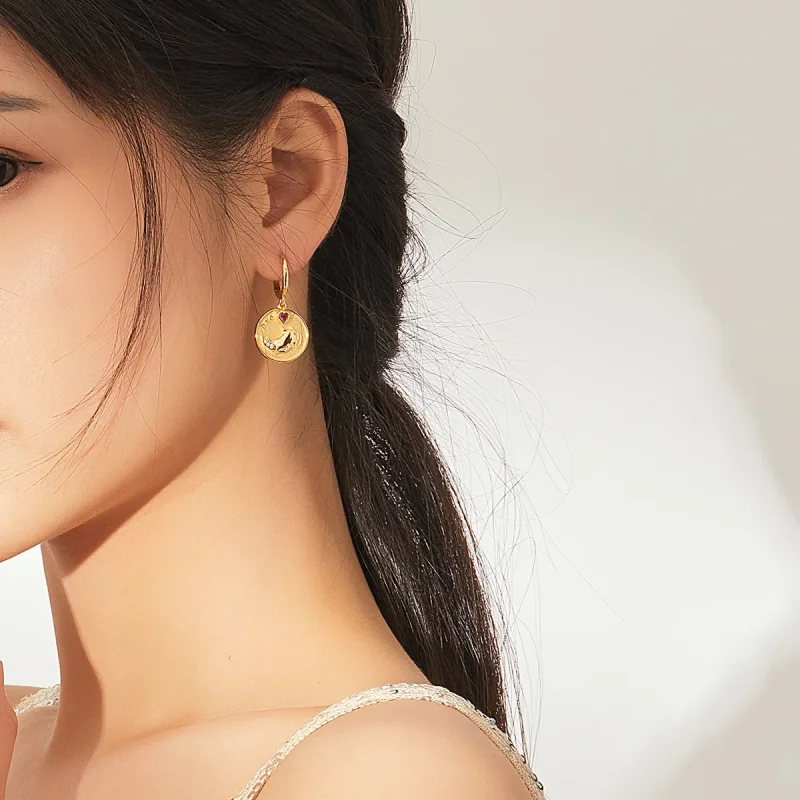 (slika za) Obročasti uhani z nosorogom in srcem v slogu Pandora - BSE369-R - Ogled 9