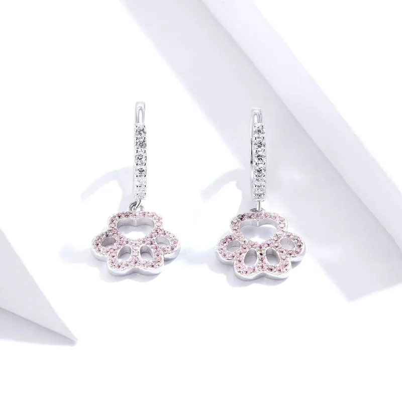 (slika za) Obročasti uhani z odtisom hišnih ljubljenčkov v slogu Pandora - SCE771 - Ogled 4