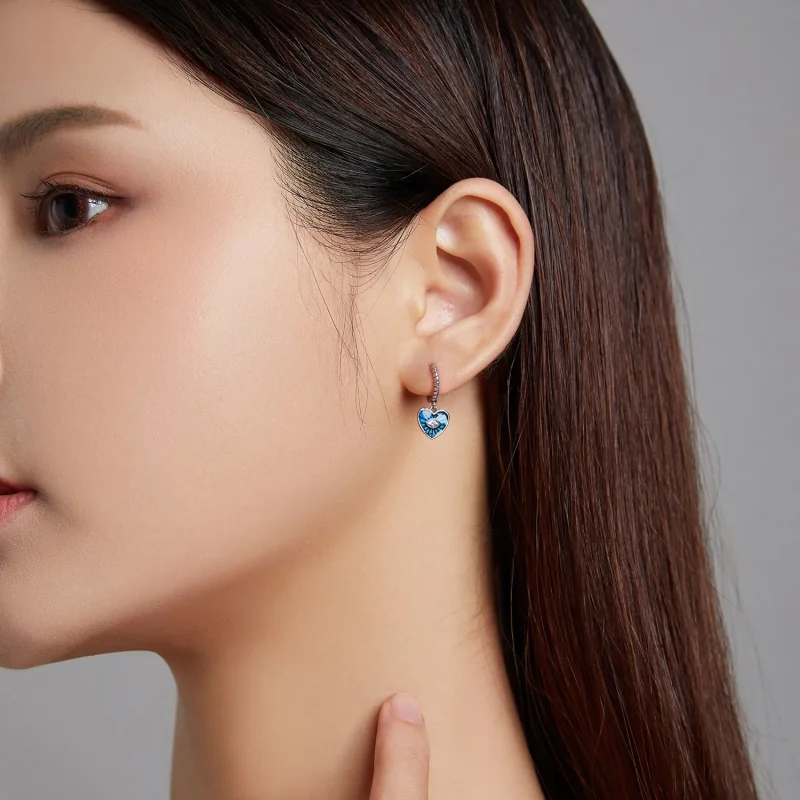 (slika za) Pandora Style Heart Demon Eyes - safirno modri obročasti uhani - SCE1270-BU - Ogled 3