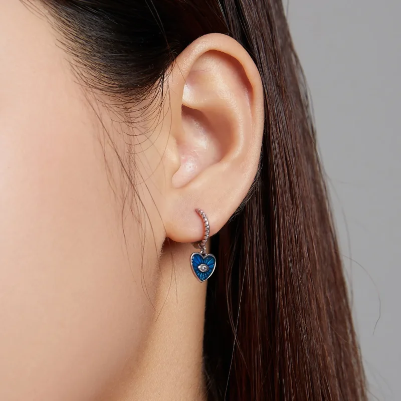 (slika za) Pandora Style Heart Demon Eyes - safirno modri obročasti uhani - SCE1270-BU - Ogled 4