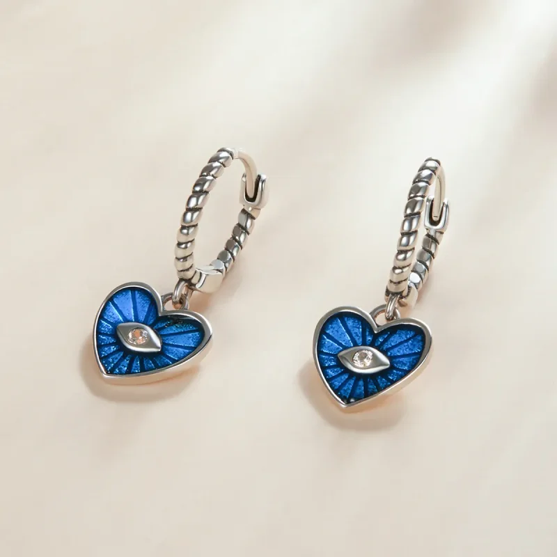 (slika za) Pandora Style Heart Demon Eyes - safirno modri obročasti uhani - SCE1270-BU - Ogled 5