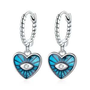 (slika za) Pandora Style Heart Demon Eyes - safirno modri obročasti uhani - SCE1270-BU