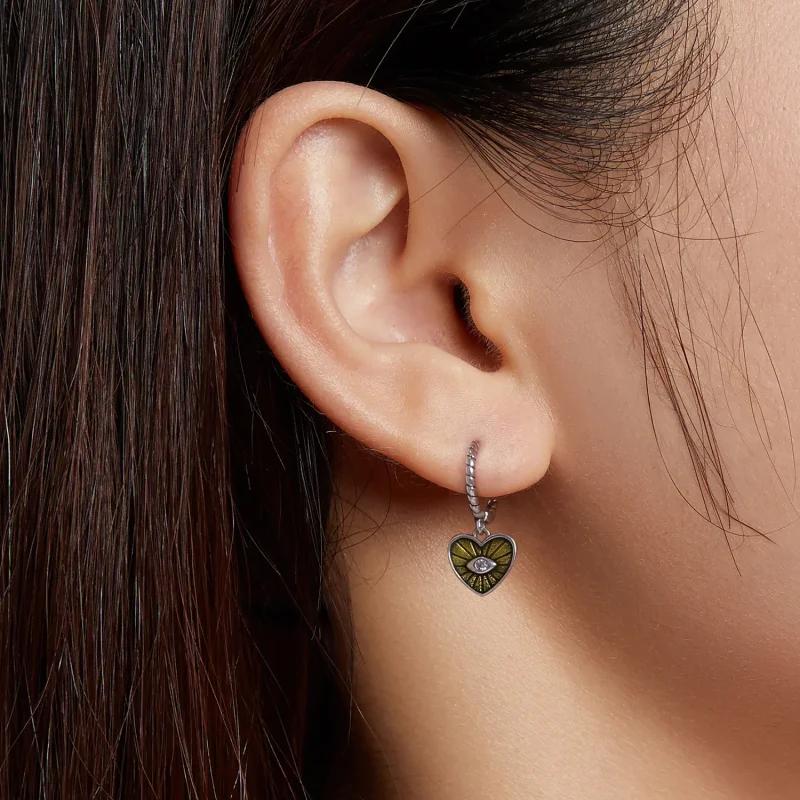 (slika za) Pandora Style Love Devil Eyes - limonasto rumeni obročasti uhani - SCE1270-YE - Ogled 4