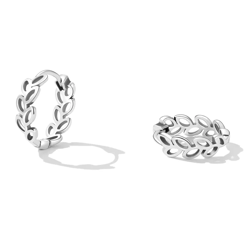 (slika za) Pandora Style Openwork Out Leaves Hoop uhani - SCE1461 - Ogled 2