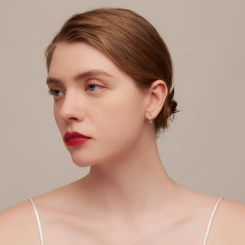 (slika za) Pandora Style Openwork Out Leaves Hoop uhani - SCE1461 - Ogled 5