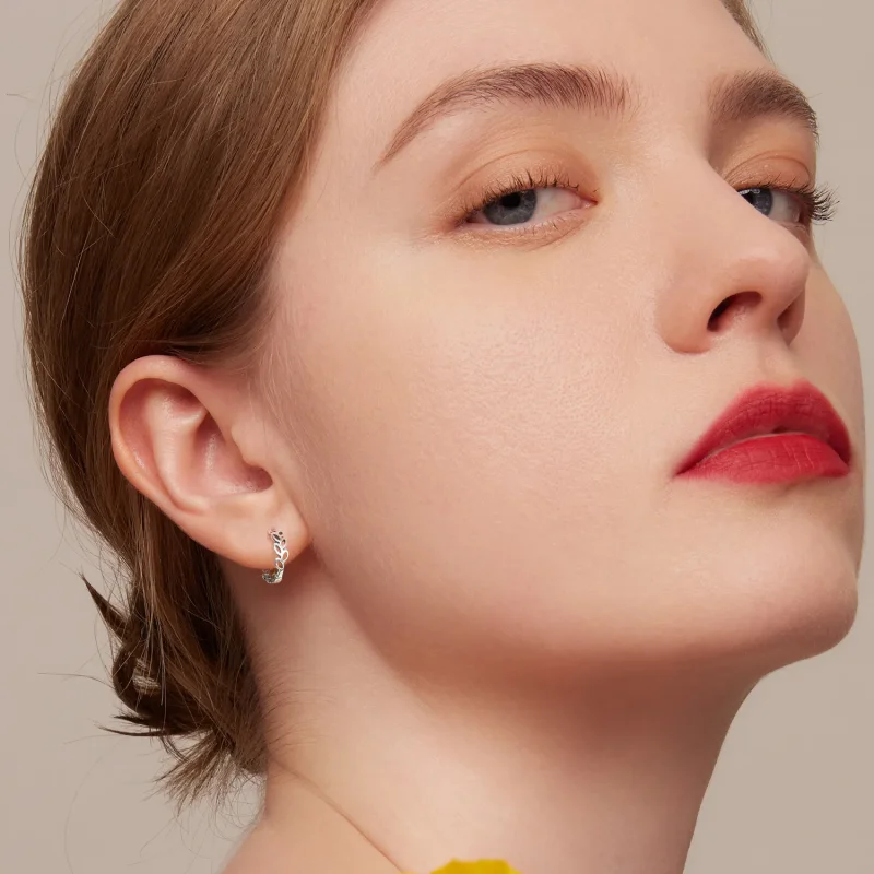 (slika za) Pandora Style Openwork Out Leaves Hoop uhani - SCE1461 - Ogled 6