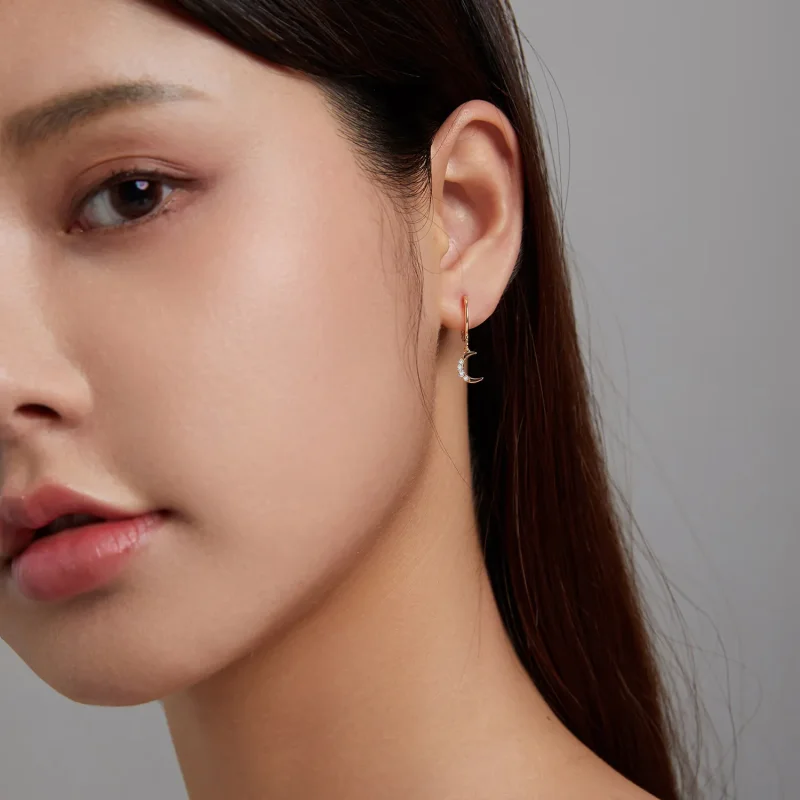 (slika za) Zlati lunasti uhani v slogu Pandora - SCE1267 - Ogled 5