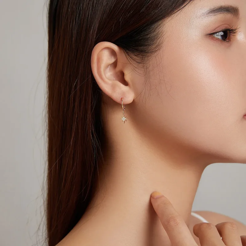 (slika za) Zlati lunasti uhani v slogu Pandora - SCE1267 - Ogled 7