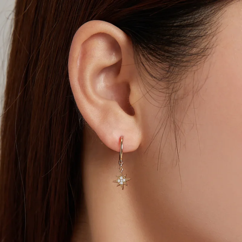 (slika za) Zlati lunasti uhani v slogu Pandora - SCE1267 - Ogled 8