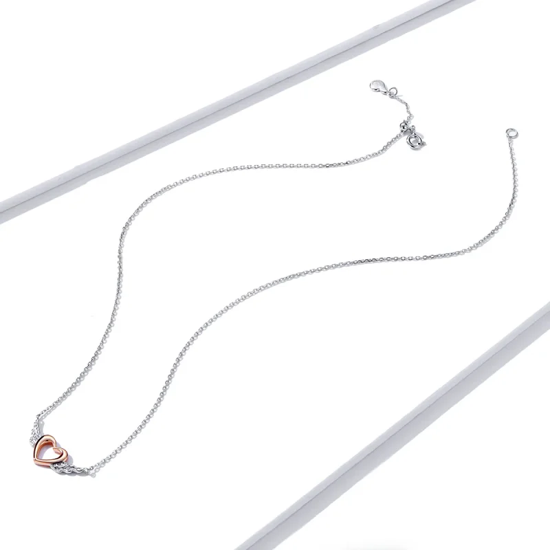 (slika za) Dvobarvna dvobarvna ogrlica z obeskom v obliki srca v slogu Pandora - BSN162 - Ogled 4