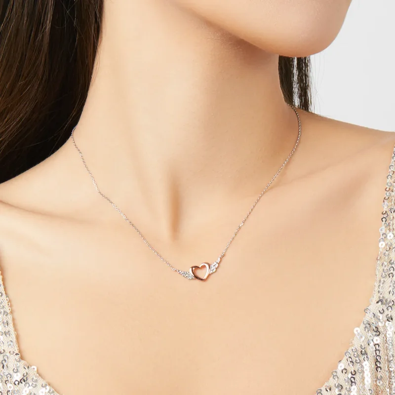 (slika za) Dvobarvna dvobarvna ogrlica z obeskom v obliki srca v slogu Pandora - BSN162 - Ogled 9