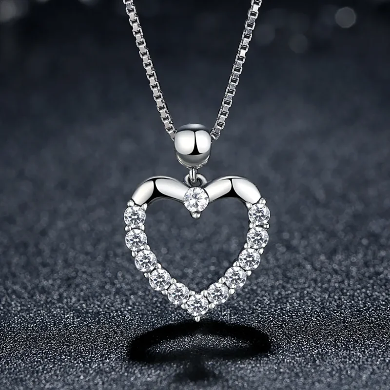 (slika za) Ogrlica s srebrnim bleščečim srcem v stilu Pandora - SCN025 - Ogled 3