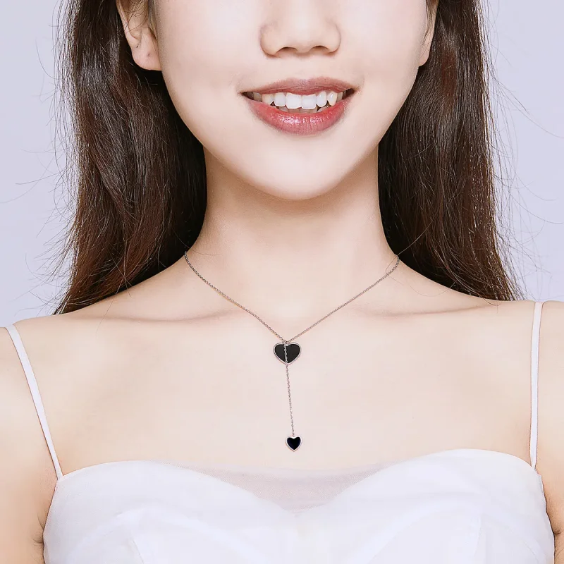 (slika za) Ogrlica s črnim srcem v stilu Pandora - BSN095 - Ogled 7