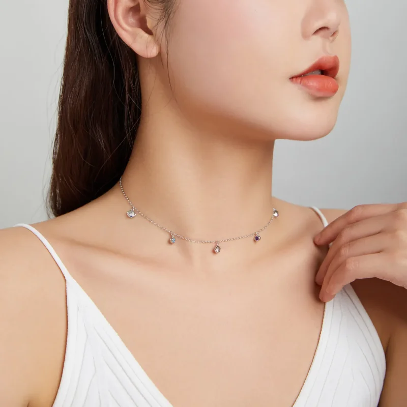 (slika za) Ogrlica z obeskom iz srebrne školjke v stilu Pandora - SCN454 - Ogled 8