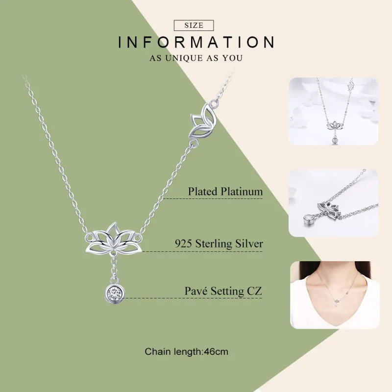 (slika za) Ogrlica z obeskom iz srebrnega svežega lotosa v stilu Pandora - BSN012 - Ogled 7