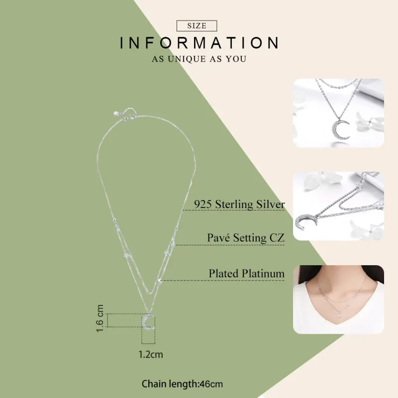 (slika za) Ogrlica z obeskom v slogu Pandora Srebrna luna in zvezde - BSN038 - Ogled 7