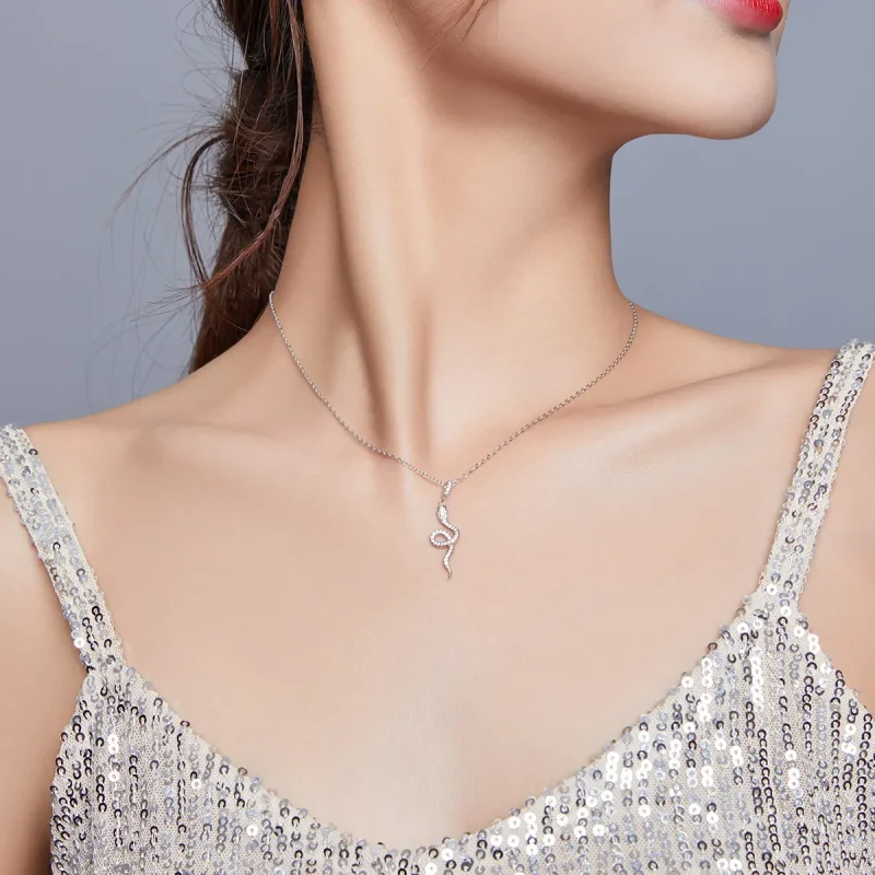 (slika za) Ogrlica z obeskom v stilu Pandora, ljubka srebrna kača - SCN409 - Ogled 6