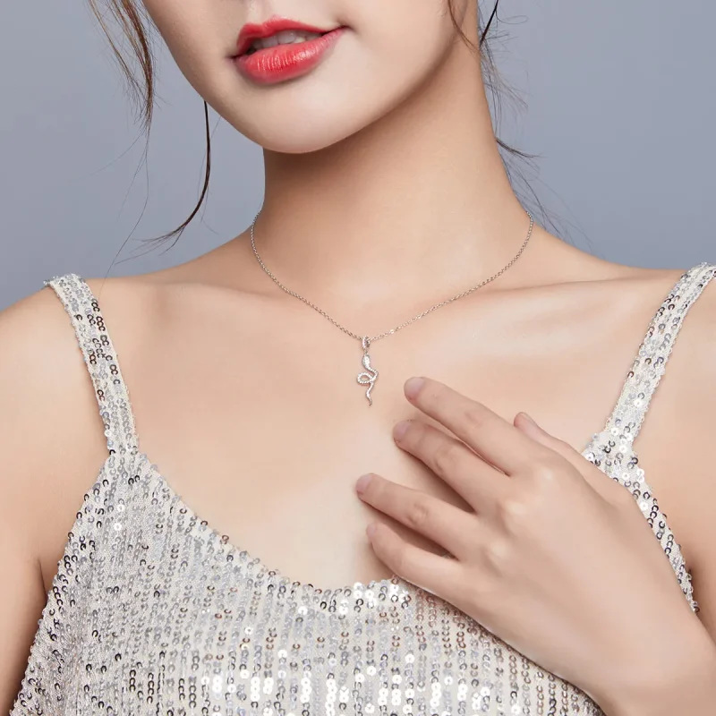 (slika za) Ogrlica z obeskom v stilu Pandora, ljubka srebrna kača - SCN409 - Ogled 8