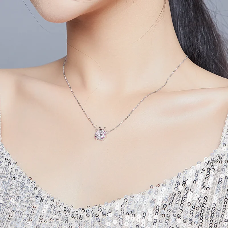 (slika za) Srebrna bleščeča ogrlica s pikapolonico v stilu Pandora - SCN400 - Ogled 9