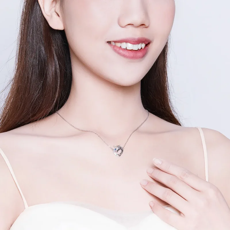 (slika za) Srebrna ljubka ogrlica s samorogom v stilu Pandora - SCN348 - Ogled 6