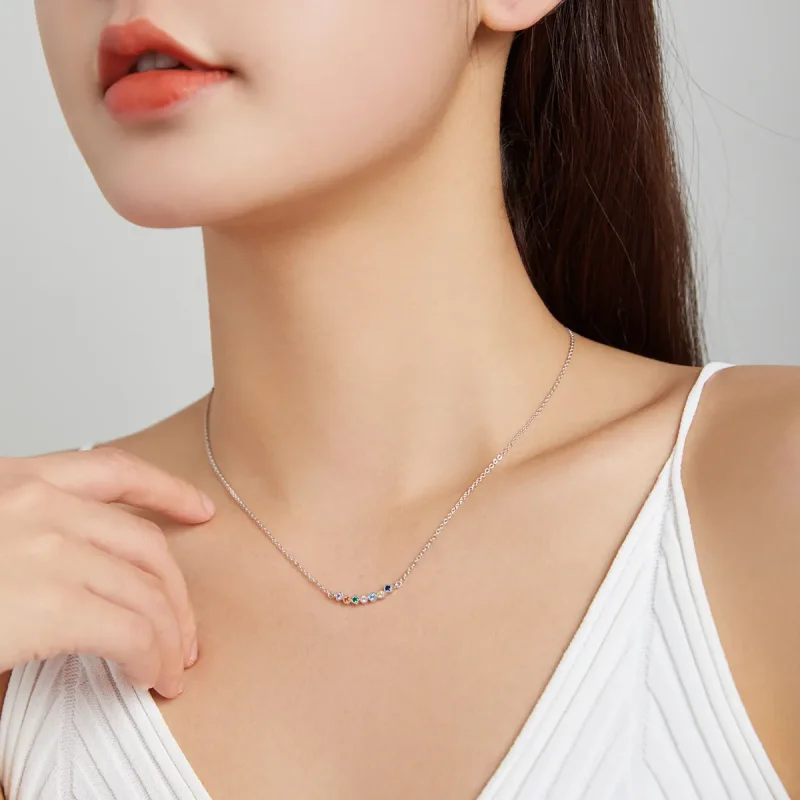 (slika za) Srebrna mavrična ogrlica z obeskom v stilu Pandora - SCN451 - Ogled 5