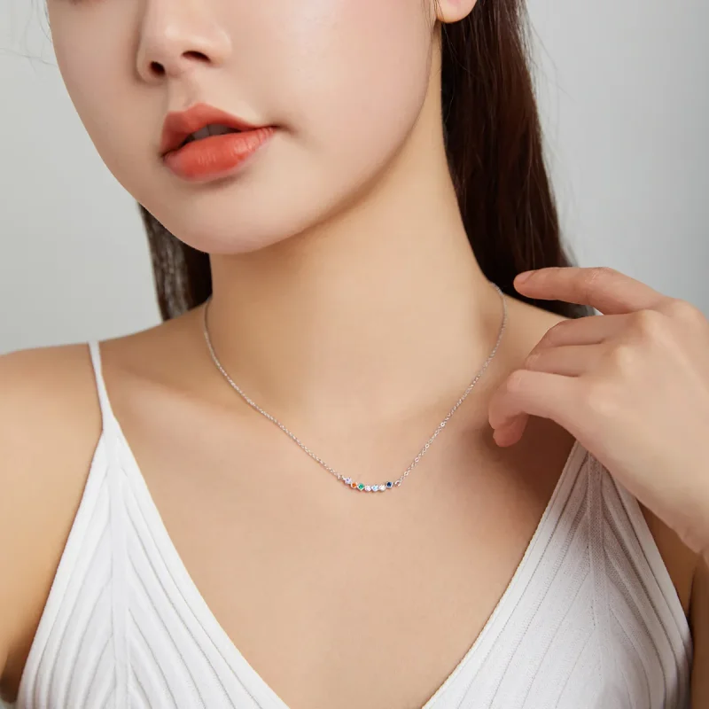 (slika za) Srebrna mavrična ogrlica z obeskom v stilu Pandora - SCN451 - Ogled 7